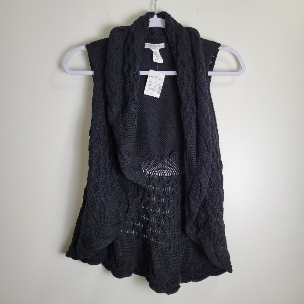 BODY CENTRAL Cotton Sweater Boho Chic Black Vest‎ M NWT